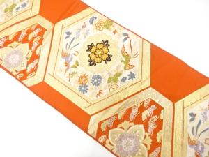 アンティーク　亀甲に花鳥模様織り出し袋帯（材料）